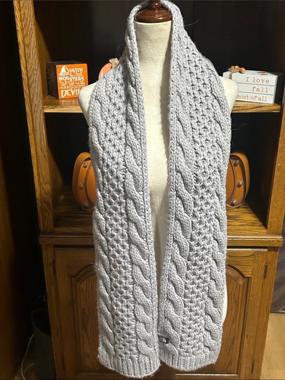 The North Face Light Gray Cable Knit Scarf